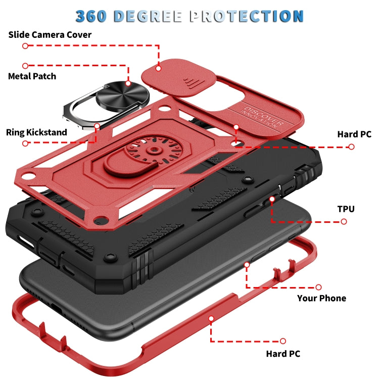 For iPhone 11 Sliding Camera Cover Design TPU + PC Protective Case with 360 Degree Rotating Holder & Card Slot (Red+Black) - iPhone 11 Cases by buy2fix | Online Shopping UK | buy2fix