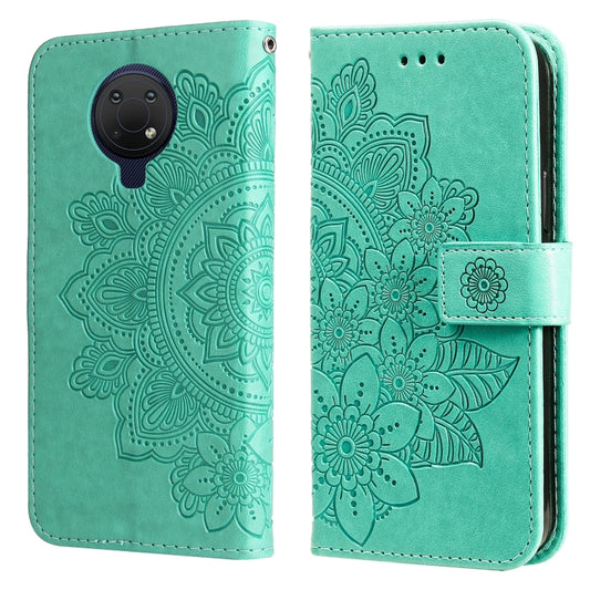 For Nokia G10 / G20 / 6.3 7-petal Flowers Embossing Pattern Horizontal Flip PU Leather Case with Holder & Card Slots & Wallet & Photo Frame(Green) - Nokia Cases by buy2fix | Online Shopping UK | buy2fix