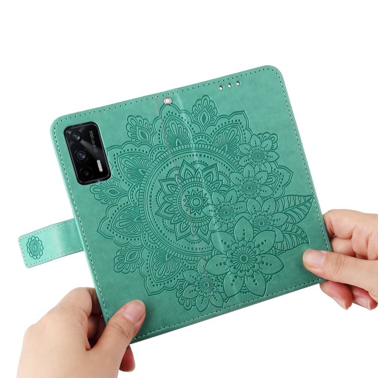 For OPPO Realme GT Master / Realme Q3 Pro 7-petal Flowers Embossing Pattern Horizontal Flip PU Leather Case with Holder & Card Slots & Wallet & Photo Frame(Green) - Realme Cases by buy2fix | Online Shopping UK | buy2fix