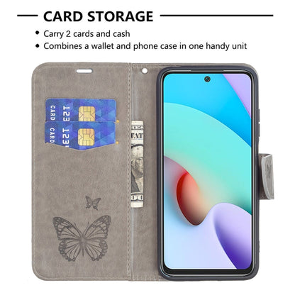 For Xiaomi Redmi 10 Two Butterflies Embossing Pattern Horizontal Flip Leather Case with Holder & Card Slot & Wallet & Lanyard(Grey) - Xiaomi Cases by buy2fix | Online Shopping UK | buy2fix