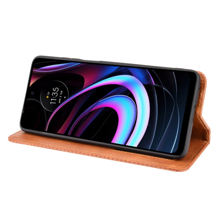 For Motorola Edge 2021 Magnetic Buckle Retro Pattern Horizontal Flip Leather Case with Holder & Card Slot & Wallet(Brown) - Motorola Cases by buy2fix | Online Shopping UK | buy2fix