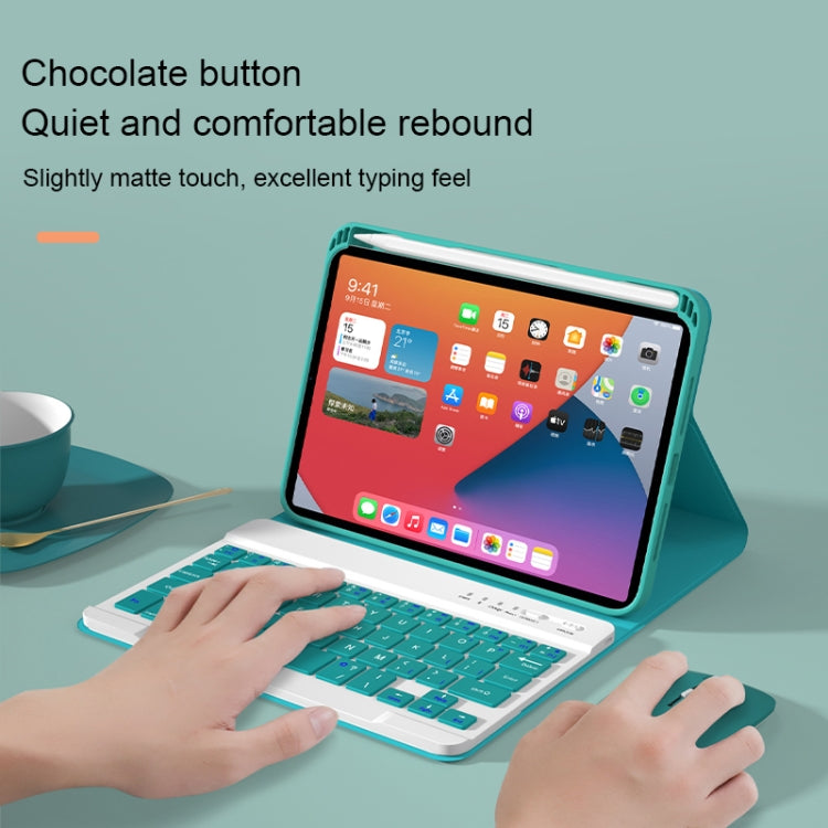 HK006D Square Keys Detachable Bluetooth Solid Color Keyboard Leather Tablet Case with Colorful Backlight & Holder for iPad mini 6(Dark Green) - For iPad mini by buy2fix | Online Shopping UK | buy2fix