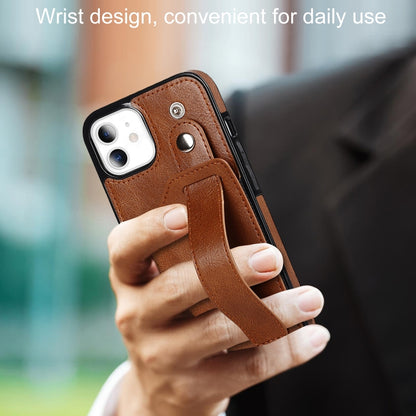 For iPhone 11 Crazy Horse Texture Shockproof TPU + PU Leather Case with Card Slot & Wrist Strap Holder (Brown) - iPhone 11 Cases by buy2fix | Online Shopping UK | buy2fix