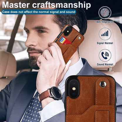 For iPhone X / XS Crazy Horse Texture Shockproof TPU + PU Leather Case with Card Slot & Wrist Strap Holder(Brown) - More iPhone Cases by buy2fix | Online Shopping UK | buy2fix