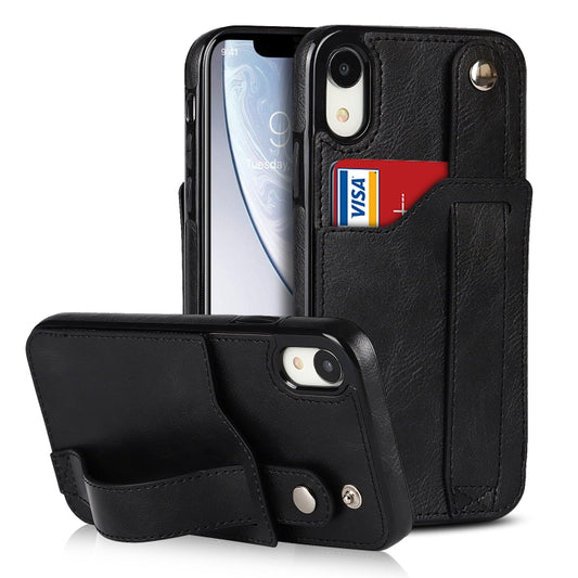 For iPhone XR Crazy Horse Texture Shockproof TPU + PU Leather Case with Card Slot & Wrist Strap Holder(Black) - More iPhone Cases by buy2fix | Online Shopping UK | buy2fix