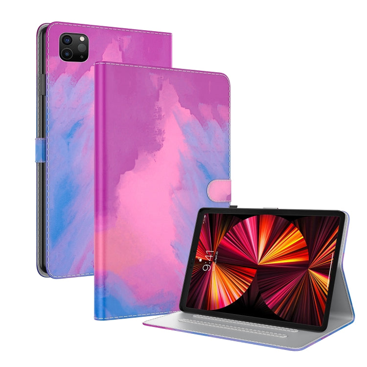 For iPad Pro 12.9 2022 / 2021 / 2020 Watercolor Pattern Skin Feel Magnetic Horizontal Flip PU Leather Tablet Case with Holder & Card Slots & Photo Frame & Sleep / Wake-up Function(Purple Red) - iPad Pro 12.9 (2022/2021) Cases by buy2fix | Online Shopping UK | buy2fix