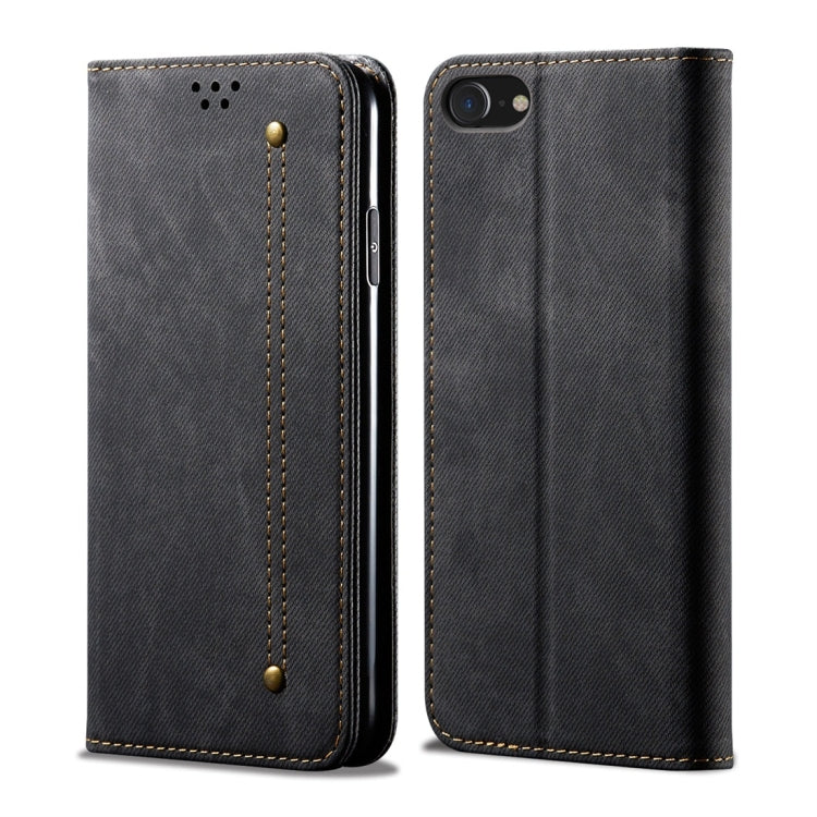 For iPhone SE 2022 / SE 2020 / 8 / 7 Denim Texture Casual Style Horizontal Flip Leather Case with Holder & Card Slots & Wallet(Black) - More iPhone Cases by buy2fix | Online Shopping UK | buy2fix