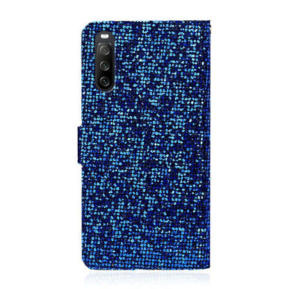 For Sony Xperia 10 III Glitter Powder Horizontal Flip Leather Case with Card Slots & Holder & Lanyard(Blue) - Sony Cases by buy2fix | Online Shopping UK | buy2fix