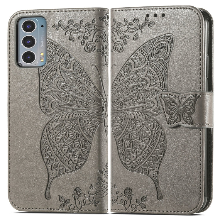 For Motorola Moto Edge 20 Butterfly Love Flower Embossed Horizontal Flip Leather Case with Holder & Card Slots & Wallet & Lanyard(Gray) - Motorola Cases by buy2fix | Online Shopping UK | buy2fix