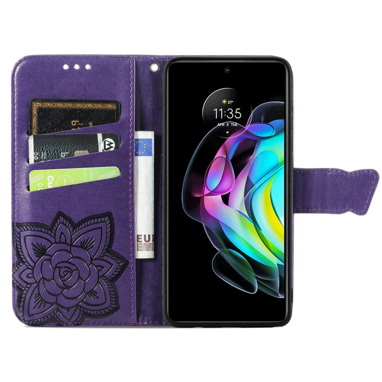 For Motorola Moto Edge 20 Butterfly Love Flower Embossed Horizontal Flip Leather Case with Holder & Card Slots & Wallet & Lanyard(Dark Purple) - Motorola Cases by buy2fix | Online Shopping UK | buy2fix