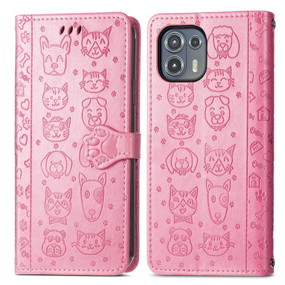 For Motorola Moto Edge 20 Lite Lovely Cat and Dog Embossing Pattern Horizontal Flip Leather Case , with Holder & Card Slots & Wallet & Cartoon Clasp & Lanyard(Pink) - Motorola Cases by buy2fix | Online Shopping UK | buy2fix