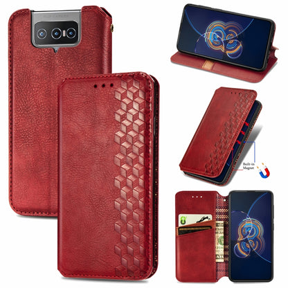 For Asus Zenfone 8 Flip Cubic Grid Pressed Horizontal Flip Magnetic PU Leather Case with Holder & Card Slots & Wallet(Red) - ASUS Cases by buy2fix | Online Shopping UK | buy2fix