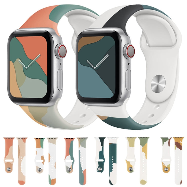 Morandi Series Contrast Color Silicone Watch Band For Apple Watch Series 9&8&7 41mm / SE 3&SE 2&6&SE&5&4 40mm / 3&2&1 38mm(Green Snow Orange) - Watch Bands by buy2fix | Online Shopping UK | buy2fix