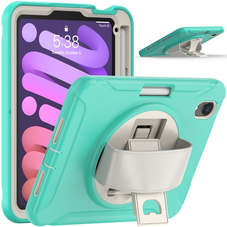 For iPad mini 6 360 Degree Rotation PC + TPU Protective Tablet Case with Holder & Hand-strap(Mint Green) - iPad mini 6 Cases by buy2fix | Online Shopping UK | buy2fix