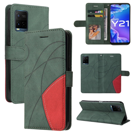 For vivo Y21 2020/Y21s/Y33s Dual-color Splicing Horizontal Flip PU Leather Case with Holder & Card Slots & Wallet(Green) - vivo Cases by buy2fix | Online Shopping UK | buy2fix