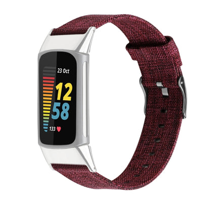 For Fitbit Charge 5 Nylon Canvas Watch Band(Purple Red) - Watch Bands by buy2fix | Online Shopping UK | buy2fix