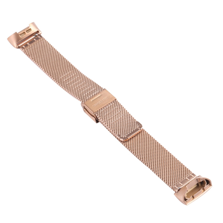 For Fitbit Charge 4 Double Insurance Buckle Milanese Watch Band(Rose Gold) - Watch Bands by buy2fix | Online Shopping UK | buy2fix
