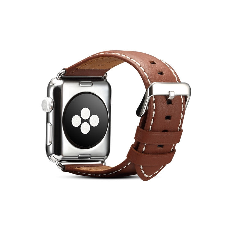 For Apple Watch Series 9&8&7 41mm / SE 3&SE 2&6&SE&5&4 40mm / 3&2&1 38mm Environmental Protection Genuine Leather Watch Band Watch Band(Light Brown) - Watch Bands by buy2fix | Online Shopping UK | buy2fix