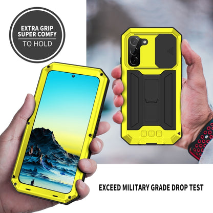 For Samsung Galaxy S22 5G R-JUST Sliding Camera Metal + Silicone Holder Phone Case(Yellow) - Galaxy S22 5G Cases by R-JUST | Online Shopping UK | buy2fix