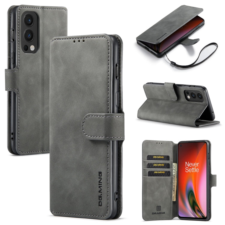 For OnePlus Nord 2 DG.MING Retro Oil Side Horizontal Flip Leather Case with Holder & Card Slots & Wallet(Grey) - OnePlus Cases by DG.MING | Online Shopping UK | buy2fix