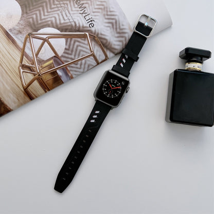 Genuine Leather Nylon Watch Band For Apple Watch Ultra 49mm&Watch Ultra 2 49mm / Series 9&8&7 45mm / SE 3&SE 2&6&SE&5&4 44mm / 3&2&1 42mm(Black) - Watch Bands by buy2fix | Online Shopping UK | buy2fix