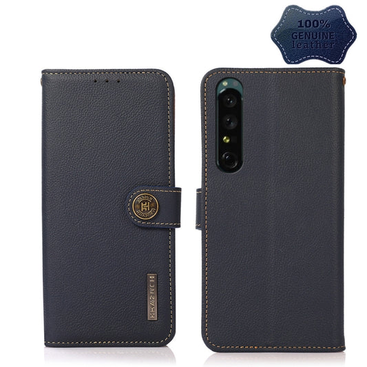 For Sony Xperia 1 IV KHAZNEH Custer Genuine Leather RFID Phone Case(Blue) - Sony Cases by buy2fix | Online Shopping UK | buy2fix