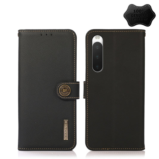 For Sony Xperia 10 IV KHAZNEH Custer Genuine Leather RFID Phone Case(Black) - Sony Cases by buy2fix | Online Shopping UK | buy2fix