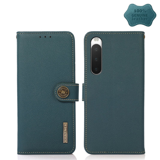 For Sony Xperia 10 IV KHAZNEH Custer Genuine Leather RFID Phone Case(Green) - Sony Cases by buy2fix | Online Shopping UK | buy2fix