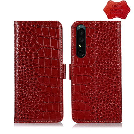 For Sony Xperia 1 IV Crocodile Top Layer Cowhide Leather Phone Case(Red) - Sony Cases by buy2fix | Online Shopping UK | buy2fix