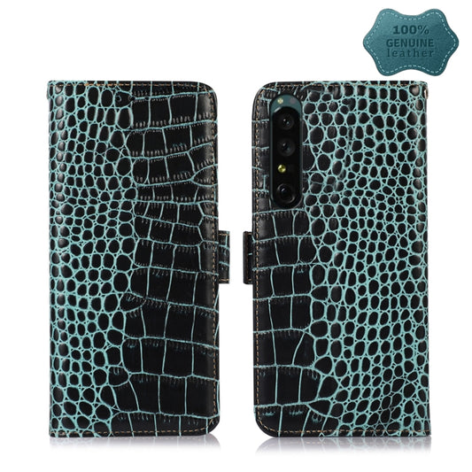 For Sony Xperia 1 IV Crocodile Top Layer Cowhide Leather Phone Case(Green) - Sony Cases by buy2fix | Online Shopping UK | buy2fix