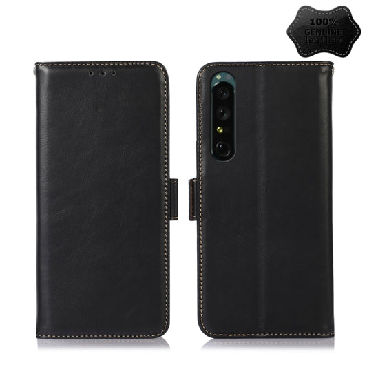 For Sony Xperia 1 IV Crazy Horse Top Layer Cowhide Leather Phone Case(Black) - Sony Cases by buy2fix | Online Shopping UK | buy2fix