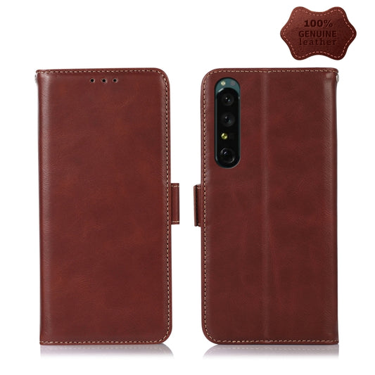 For Sony Xperia 1 IV Crazy Horse Top Layer Cowhide Leather Phone Case(Brown) - Sony Cases by buy2fix | Online Shopping UK | buy2fix