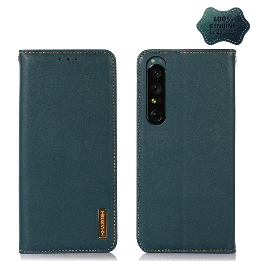 For Sony Xperia 1 IV KHAZNEH Nappa Top Layer Cowhide Leather Phone Case(Green) - Sony Cases by buy2fix | Online Shopping UK | buy2fix