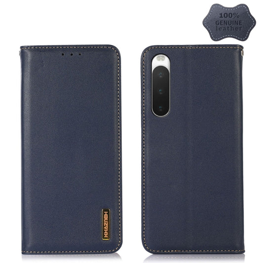 For Sony Xperia 10 IV KHAZNEH Nappa Top Layer Cowhide Leather Phone Case(Blue) - Sony Cases by buy2fix | Online Shopping UK | buy2fix