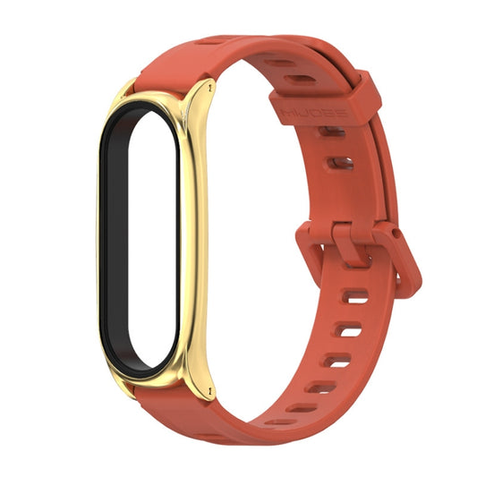 For Xiaomi Mi Band 6 / 5 / 4 / 3 Mijobs Flat Hole Silicone Watch Band, Style:Plus Case(Orange+Gold) - Watch Bands by MIJOBS | Online Shopping UK | buy2fix