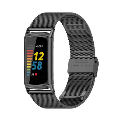 For Fitbit Charge5 Mijobs Milan Buckle Stainless Steel Metal Watch Band(Black) - Watch Bands by MIJOBS | Online Shopping UK | buy2fix