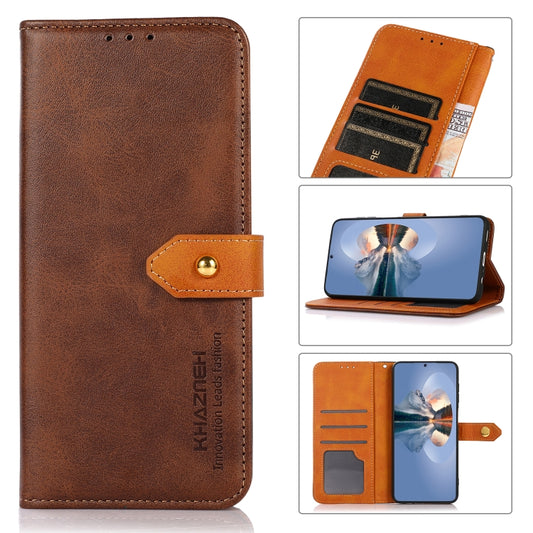 KHAZNEH Dual-color Cowhide Texture Flip Leather Phone Case For iPhone 16 Pro(Brown) - iPhone 16 Pro Cases by buy2fix | Online Shopping UK | buy2fix