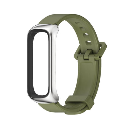 For Samsung Galaxy Fit 2 MIJOBS Metal Case Silicone Watch Band(Army Green Silver) - Watch Bands by MIJOBS | Online Shopping UK | buy2fix