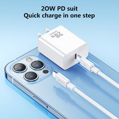 REMAX RP-U5 Extreme 2 Series 20W PD Charger + 1m USB-C / Type-C to 8 Pin Fast Charge Data Cable Set, Specification:CN Plug(White) - USB Charger by REMAX | Online Shopping UK | buy2fix