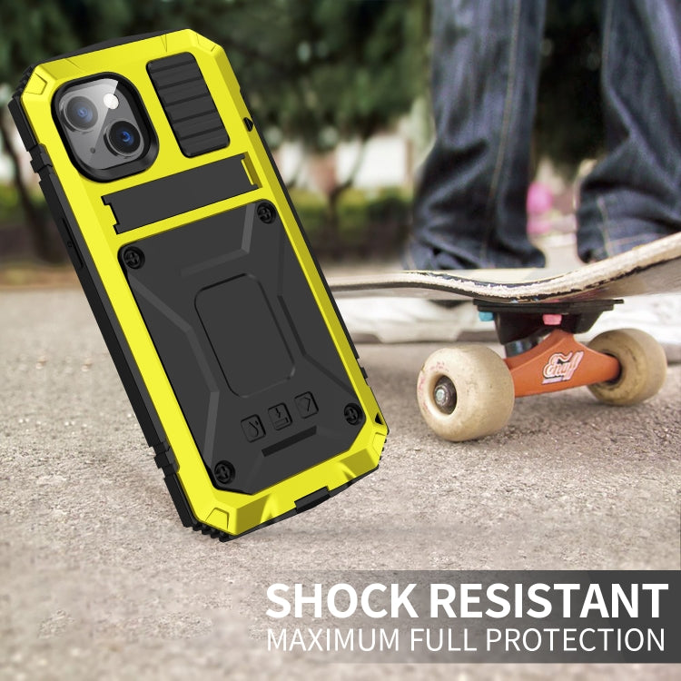 For iPhone 14 R-JUST Shockproof Waterproof Dust-proof Case with Holder (Yellow) - iPhone 14 Cases by R-JUST | Online Shopping UK | buy2fix