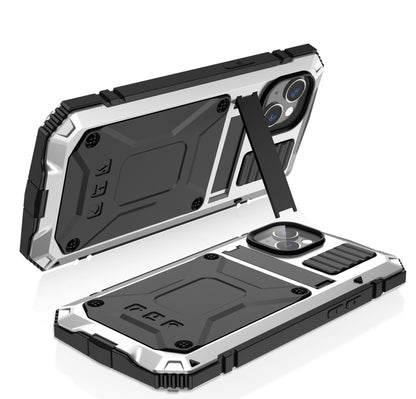 For iPhone 14 Plus R-JUST Shockproof Waterproof Dust-proof Case with Holder (Silver) - iPhone 14 Plus Cases by R-JUST | Online Shopping UK | buy2fix