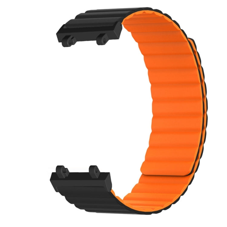 For Amazfit T-Rex 2 Silicone Magnetic Dual-color Watch Band(Black Orange) - Watch Bands by buy2fix | Online Shopping UK | buy2fix