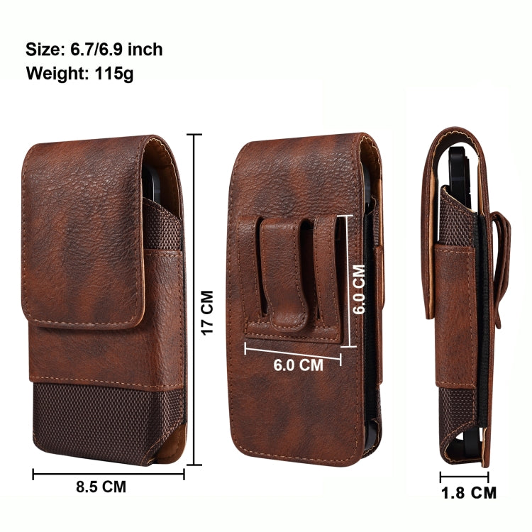 For 6.7-6.9 inch Mobile Phone Cowhide Texture Oxford Cloth Waist Bag(Brown) -  by buy2fix | Online Shopping UK | buy2fix