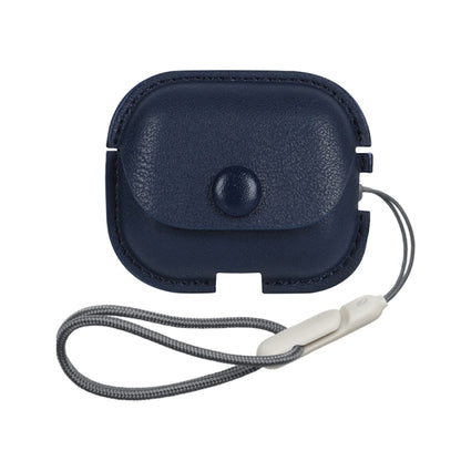 For AirPods Pro 2 Litchi Texture PU Leather Earphone Protective Case with Lanyard(Blue) - For AirPods Pro 2 by buy2fix | Online Shopping UK | buy2fix