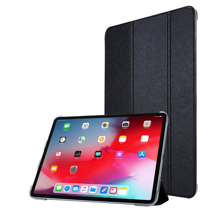 For iPad Air 13 2024 / 2025 / Pro 12.9 2020 TPU Silk Texture Three-fold Horizontal Flip Leather Tablet Case with Holder(Black) - iPad Pro 12.9 (2020) Cases by buy2fix | Online Shopping UK | buy2fix