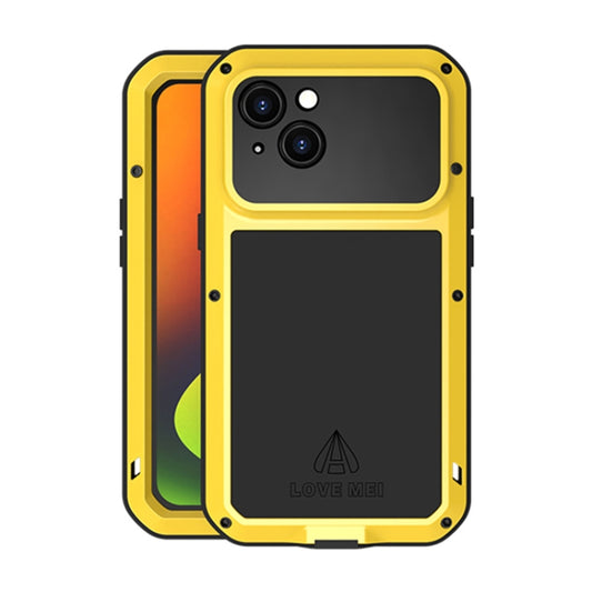 For iPhone 14 Plus LOVE MEI Metal Shockproof Life Waterproof Dustproof Phone Case(Yellow) - iPhone 14 Plus Cases by LOVE MEI | Online Shopping UK | buy2fix