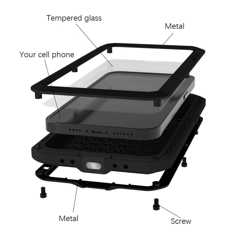 For iPhone 14 Pro LOVE MEI Metal Shockproof Life Waterproof Dustproof Phone Case(Black) - iPhone 14 Pro Cases by LOVE MEI | Online Shopping UK | buy2fix