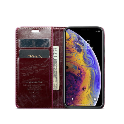 For iPhone XS CaseMe 003 Crazy Horse Texture Leather Phone Case(Wine Red) - More iPhone Cases by CaseMe | Online Shopping UK | buy2fix