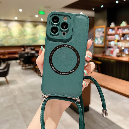 For iPhone 12 Pro MagSafe Magnetic Lanyard Phone Case(Dark Green) - iPhone 12 / 12 Pro Cases by buy2fix | Online Shopping UK | buy2fix