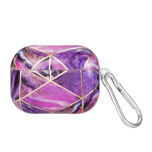 For AirPods Pro 2 Electroplate Marble Pattern Wireless Earphone Protective Case with Hook(Purple) - For AirPods Pro 2 by buy2fix | Online Shopping UK | buy2fix